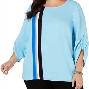 Alfani Nouveau Block Blue Stripe Shirt Top Blouse - NWT- New -3x